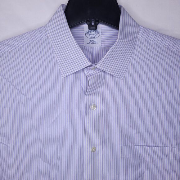 Brooks Brothers Dress Shirt Mens 16.5 Striped Blue, White Slim Fit Non Iron 346 - Picture 1 of 11